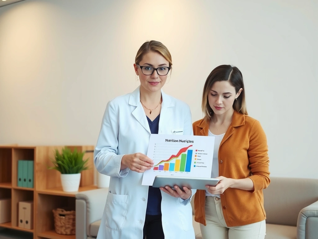 Nutritionniste expliquant un graphique de suivi à un patient
